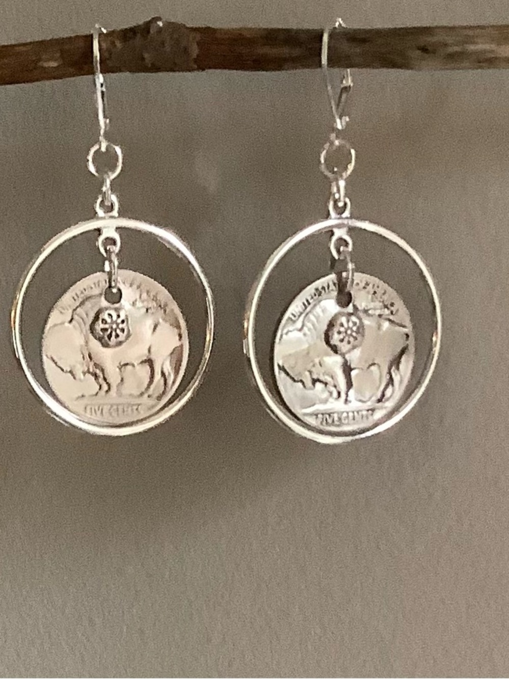 Buffalo Nickel Coin Hoop  Earrings